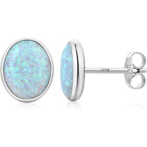 5mm White Opalite Stud Earrings 925 Sterling Silver Push Back NWT